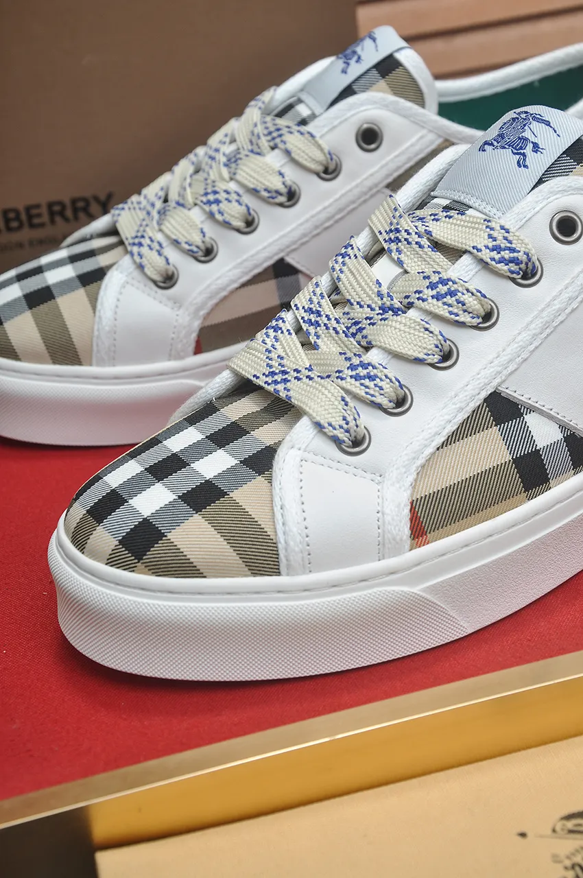 Men's shoes💰460💶【Burberry】Classic low-top sneakers｜Imported cowhide with classic plaid fabric｜Cow leather lining｜Original outsole｜Fine workmanship and comfortable to wear Size: 38-44 (customized at 45)